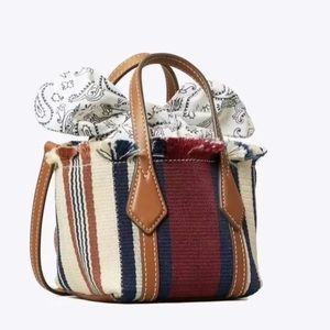 NWT TORY BURCH Perry Striped Canvas Webbing Nano Crossbody Tote Bag